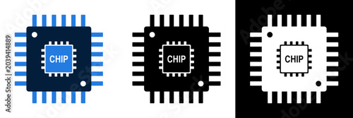 Canvas-taulu Microchip icon set for electronics and technology, featuring a central processing unit with the word CHIP clearly visible