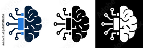 Artificial Intelligence Brain Circuitry Icon Set for Technology and Science.