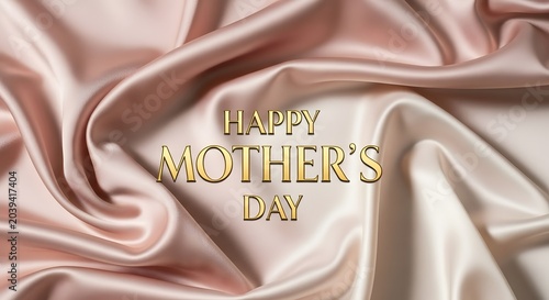 Happy Mother's Day, elegant golden text on luxurious pink silk fabric, festive greeting