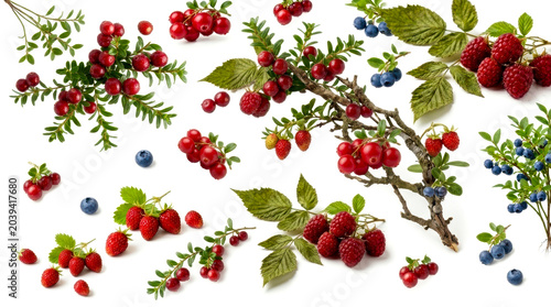 Vibrant Forest Berries Scattered on White