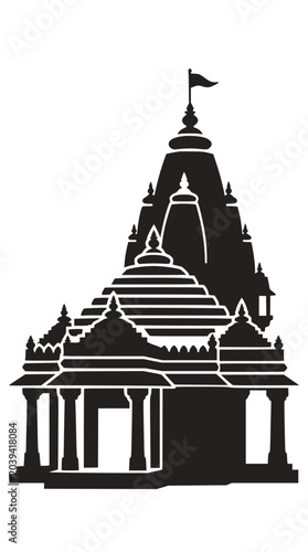 Obraz na plátně Silhouette of Hindu Temple with Pillars and Flag
