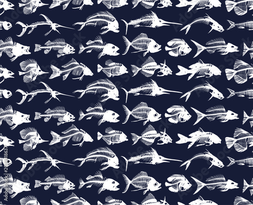 Seamless background with skeletons of fish.