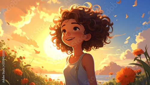 Joyful child, golden hour