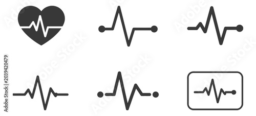 Obraz na plátně Heart rate pulse graph and heartbeat icon set, vector EPS health and medical design symbols for cardiology monitoring, vital signs tracking and healthcare interface concept
