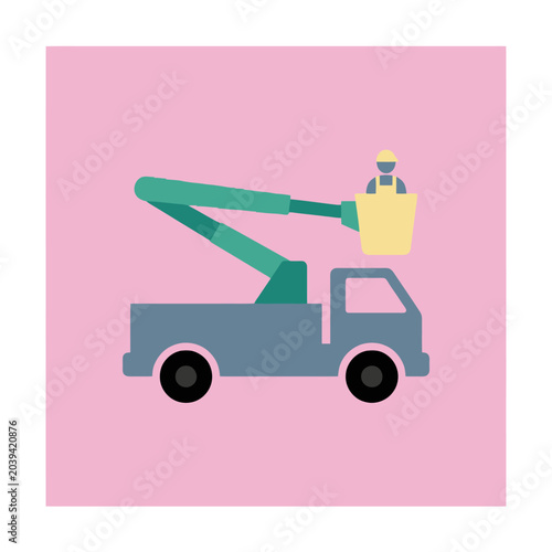 A flat vector illustration of a worker in a bucket truck