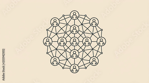 Minimalist social network icon illustration with interconnected people nodes