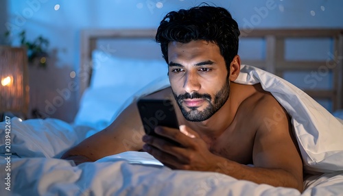 Man in bed with phone