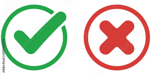Foto Green check mark and red cross symbols on transparent background, choice