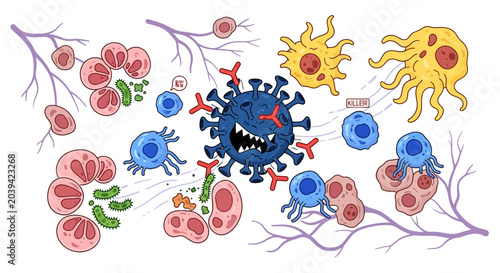 Foto Immune System Fighting Virus and Bacteria Illustration