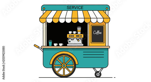 Mobile Coffee Cart with Awning and Espresso Machine