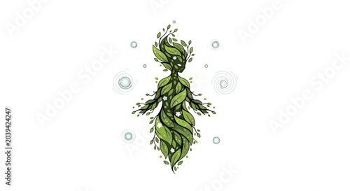 Valokuva Nature Spirit Figure Made of Green Leaves and Twigs