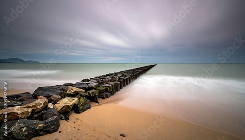 Ocean breakwater, long exposure