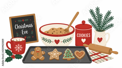 Cuadro en lienzo Christmas Eve Baking: Gingerbread Cookies & Hot Chocolate