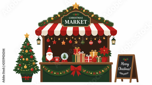 Christmas Market Stall with Tree and Gifts, Festive Decoration