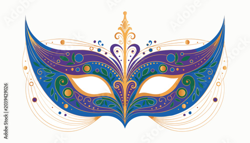 Bild auf Leinwand Luxury Venetian Carnival Mask Vector Illustration with Ornamental Floral Pattern, Colorful Masquerade Festival Costume Accessory, Elegant Decorative Mardi Gras Mask Isolated on White Background