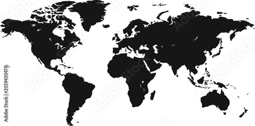 Fotografie Black silhouette map of the world continents on white background