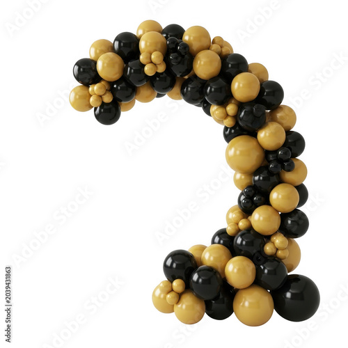 Curved archway of black and gold balloons isolated on transparent background
