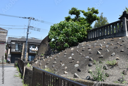 平井浅間神社の歴史ある石段と富士塚