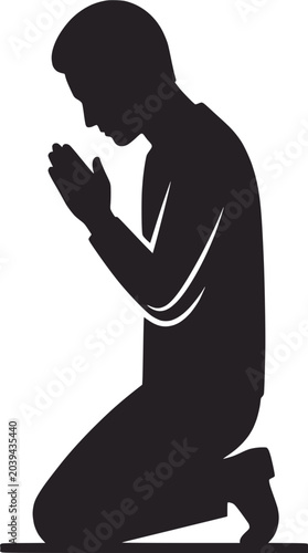 Canvas Print Man kneeling in prayer, silhouette, faith, devotion