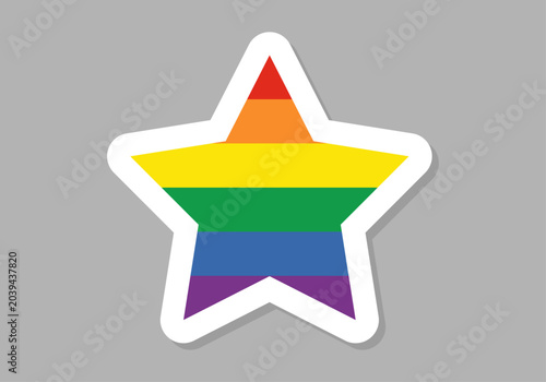 Estrella con los colores de la bandera del orgullo lgbtq con un borde blanco sobre un fondo gris