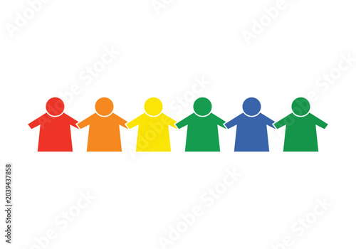 figuras de personas con los colores de la bandera del orgullo lgbtq unidas de la mano