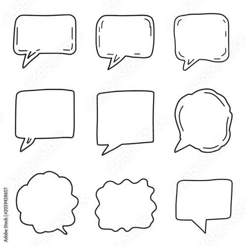 Set of 9 Hand Drawn Speech Bubble Outline Icons Vector