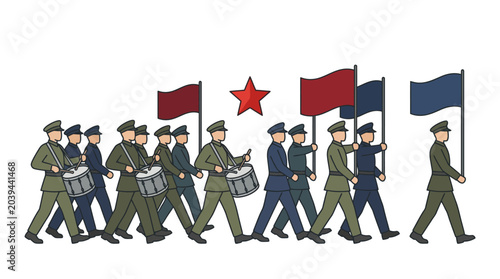 Photos Military Parade with Drums, Flags, and Red Star - Vector Illustration