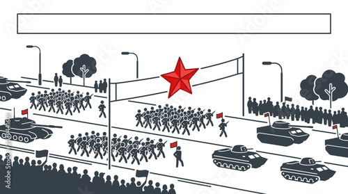 Εκτύπωση καμβά Military Parade with Tanks and Soldiers, Red Star Banner