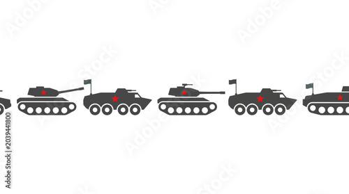 Foto Military Tanks Silhouette Row, War Concept, Defense Power, Army Vehicles