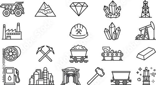 Foto Mining heavy industry and natural resource extraction energy vector line icons s