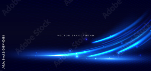 Blue beam horizontal on dark blue background. Speed motion moving movement concept.