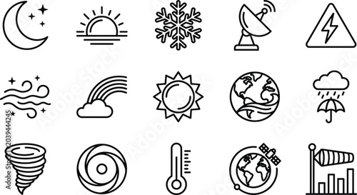 Fotografija Weather forecast and global climate meteorology line icons set for environmental