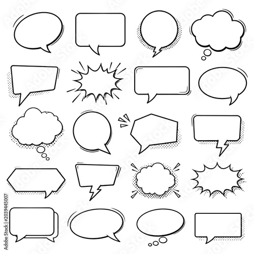 Set of 20 Hand Drawn Comic Speech Bubble Vector Icons