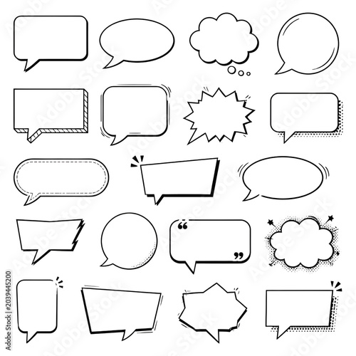 Set of 18 Hand Drawn Empty Speech Bubbles with Shadow Vector