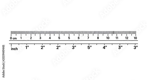 Precision horizontal ruler marking template vector illustration featuring metric centimeter and imperial inch measure unit scale indicator icon for technical drawing and engineering design