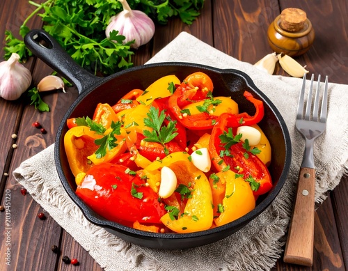 Roasted peppers in a pan