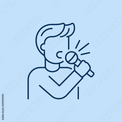 A simple line icon of a person singing into a microphone