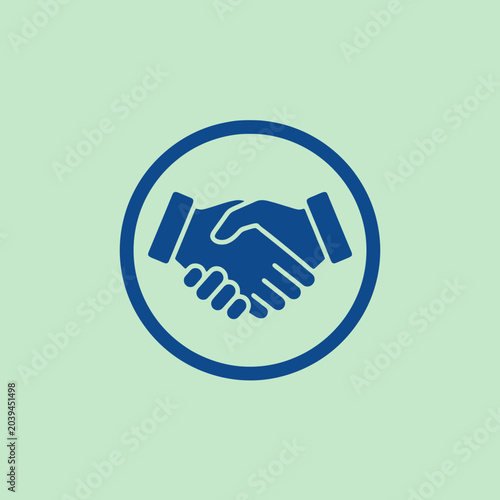 A blue icon showing a professional handshake inside a circle
