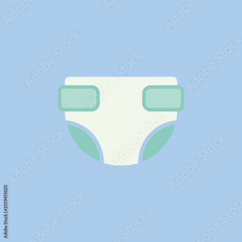 A simple flat illustration of a clean baby diaper on blue background
