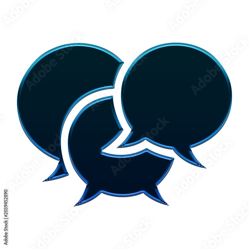 Tableau sur toile Glossy neon three dark blue chat bubbles with light blue outlines on transparent