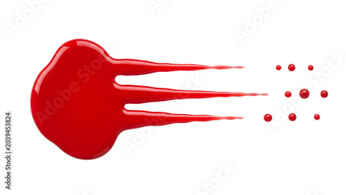 Glossy Red Liquid Splash With Dynamic Trails And Drops