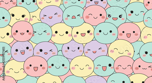 Colorful cartoon faces with expressions.