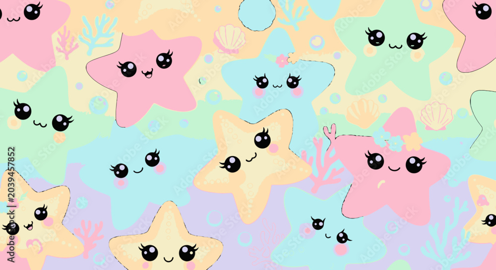 Obraz premium Colorful cartoon star faces smiling.