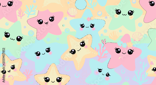 Colorful cartoon star faces smiling.