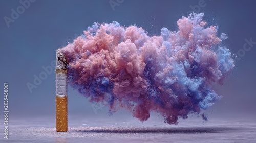 Surreal Smoky Explosion from a Cigarette in Vibrant Colors