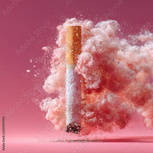 Cigarette Surrounded by Colorful Smoke in Artistic Blend of Colors