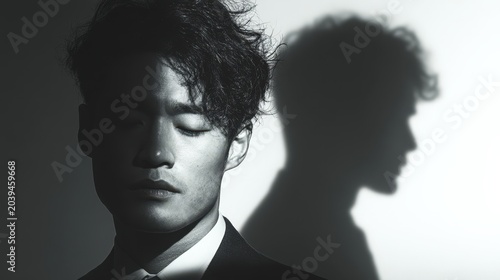 Portrait of a Thoughtful Man with Artistic Shadow Reflection