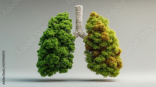Lungs Represented by Green Tree Shapes Illustrating Health and Nature
