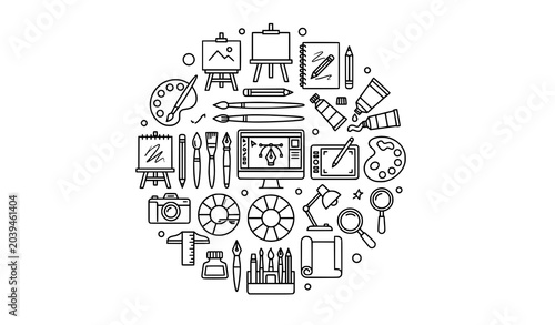 Modern artist line icons with editable creative profession vector design