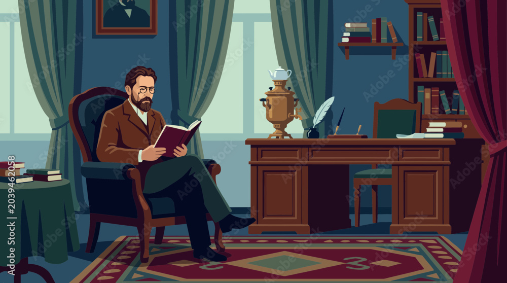 Αυτοκόλλητο Chekhov Anton Reading Scene in 19th Century Russian Study